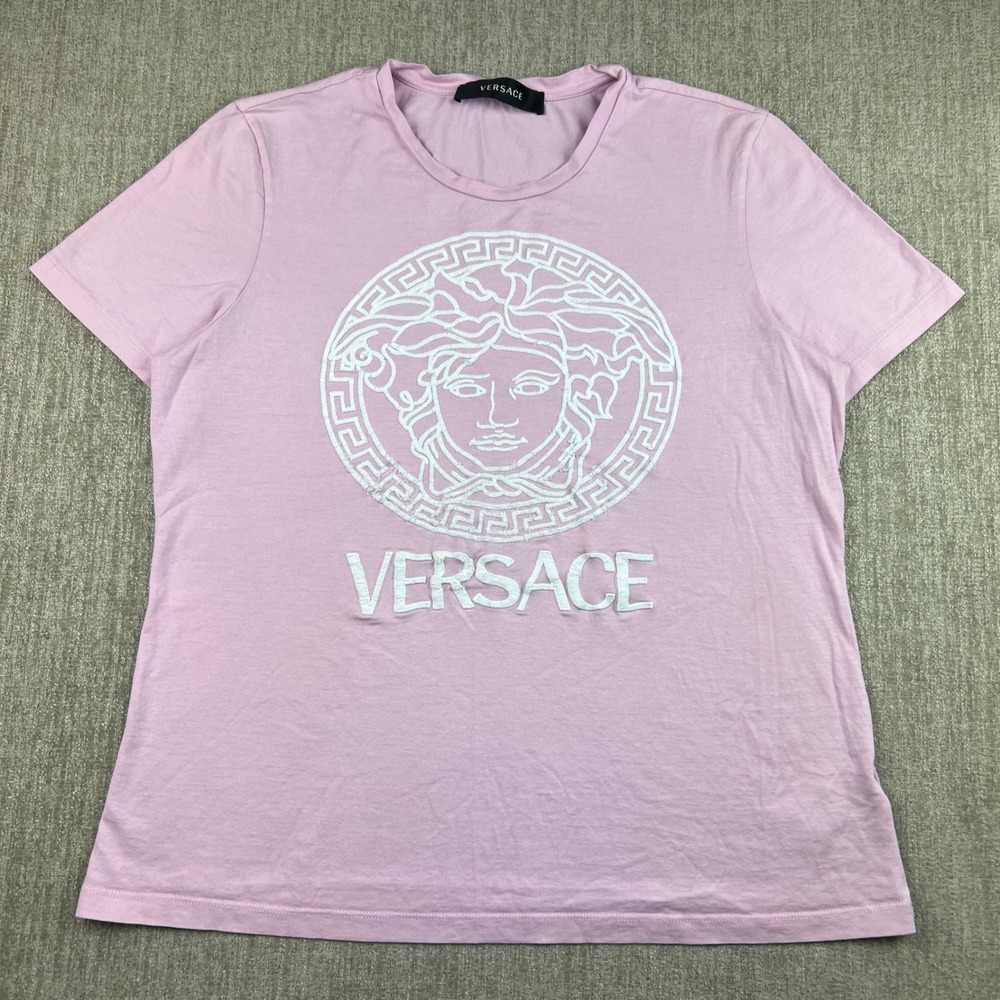 Versace Medusa Embroidered T-Shirt Light Pink Crew Neck‎ Short Sleeve Top Sz 46